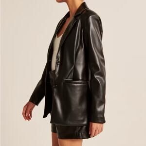 Abercrombie & Fitch Oversized Medium Chocolate Brown Faux Leather Blazer Jacket